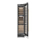 ZLINE Autograph Edition 18 in. 9.0 cu. ft. Triple Zone 68 Bottle Right Hinge Column Wine Cooler in White Matte with Polished Gold Accents (RCWVRZ-WM-18-G) front, open.