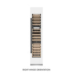 ZLINE Autograph Edition 18 in. 9.0 cu. ft. Triple Zone 68 Bottle Right Hinge Column Wine Cooler in White Matte with Matte Black Accents (RCWVRZ-WM-18-MB) front, closed.