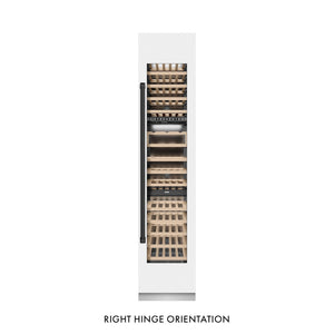 ZLINE Autograph Edition 18 in. 9.0 cu. ft. Triple Zone 68 Bottle Right Hinge Column Wine Cooler in White Matte with Matte Black Accents (RCWVRZ-WM-18-MB) main image.