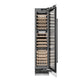 ZLINE Autograph Edition 18 in. 9.0 cu. ft. Triple Zone 68 Bottle Right Hinge Column Wine Cooler in White Matte with Matte Black Accents (RCWVRZ-WM-18-MB) front, open.