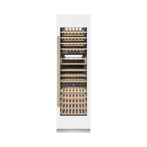 ZLINE Autograph Edition 24 in. 12.4 cu. ft. Triple Zone 100 Bottle Column Wine Cooler in White Matte and Champagne Bronze Accents (RCWVZ-WM-24-CB) main image.