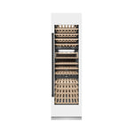 ZLINE Autograph Edition 24 in. 12.4 cu. ft. Triple Zone 100 Bottle Column Wine Cooler in White Matte and Matte Black Accents (RCWVZ-WM-24-MB) front, closed.
