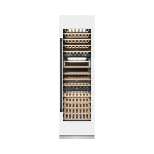 ZLINE Autograph Edition 24 in. 12.4 cu. ft. Triple Zone 100 Bottle Column Wine Cooler in White Matte and Matte Black Accents (RCWVZ-WM-24-MB) main image.