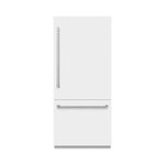ZLINE 36 in. 19.8 cu. ft. Built-In Bottom Freezer Refrigerator with Water Dispenser and Ice Maker in White Matte with Graphite Gray Interior (GRBIT-WM-36) front, closed.