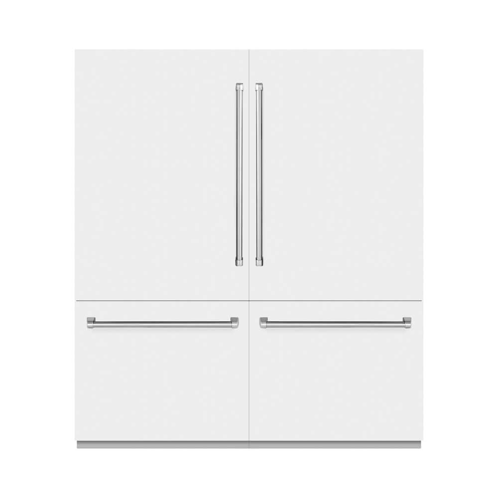 ZLINE 72 in. 39.6 cu. ft. French Door Built-In Bottom Freezer Refrigerator with Water Dispensers and Ice Makers in White Matte with Graphite Gray Interior (GRBIT-WM-72) front, closed.