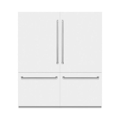 ZLINE 72 in. 39.6 cu. ft. French Door Built-In Bottom Freezer Refrigerator with Water Dispensers and Ice Makers in White Matte with Graphite Gray Interior (GRBIT-WM-72) front, closed.