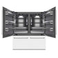 ZLINE 72 in. 39.6 cu. ft. French Door Built-In Bottom Freezer Refrigerator with Water Dispensers and Ice Makers in White Matte with Graphite Gray Interior (GRBIT-WM-72) front, refrigeration compartment open.