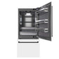 ZLINE Autograph Edition 36 in. 19.8 cu. ft. Built-In Bottom Freezer Refrigerator with Water Dispenser and Ice Maker in White Matte with Graphite Gray Interior and Matte Black Accents (GRBITZ-WM-36-MB) front, refrigeration compartment and bottom freezer drawers open.