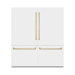 ZLINE Autograph Edition 72 in. 39.6 cu. ft. French Door Built-In Bottom Freezer Refrigerator with Water Dispensers and Ice Makers in White Matte with Graphite Gray Interior and Champagne Bronze Accents (GRBITZ-WM-72-CB) front, closed.