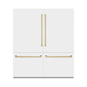 ZLINE Autograph Edition 72 in. 39.6 cu. ft. French Door Built-In Bottom Freezer Refrigerator with Water Dispensers and Ice Makers in White Matte with Graphite Gray Interior and Champagne Bronze Accents (GRBITZ-WM-72-CB) main image.