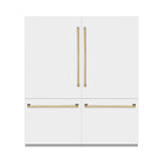 ZLINE Autograph Edition 72 in. 39.6 cu. ft. French Door Built-In Bottom Freezer Refrigerator with Water Dispensers and Ice Makers in White Matte with Graphite Gray Interior and Polished Gold Accents (GRBITZ-WM-72-G) front, closed.