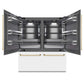 ZLINE Autograph Edition 72 in. 39.6 cu. ft. French Door Built-In Bottom Freezer Refrigerator with Water Dispensers and Ice Makers in White Matte with Graphite Gray Interior and Polished Gold Accents (GRBITZ-WM-72-G) front, refrigeration compartment open.