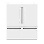 ZLINE Autograph Edition 72 in. 39.6 cu. ft. French Door Built-In Bottom Freezer Refrigerator with Water Dispensers and Ice Makers in White Matte with Graphite Gray Interior and Matte Black Accents (GRBITZ-WM-72-MB) front, closed.
