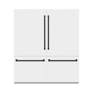 ZLINE Autograph Edition 72 in. 39.6 cu. ft. French Door Built-In Bottom Freezer Refrigerator with Water Dispensers and Ice Makers in White Matte with Graphite Gray Interior and Matte Black Accents (GRBITZ-WM-72-MB) main image.