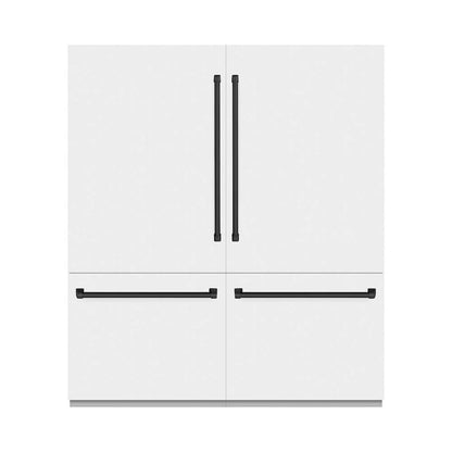 ZLINE Autograph Edition 72 in. 39.6 cu. ft. French Door Built-In Bottom Freezer Refrigerator with Water Dispensers and Ice Makers in White Matte with Graphite Gray Interior and Matte Black Accents (GRBITZ-WM-72-MB) front, closed.