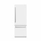 ZLINE 30 in. 16.1 cu. ft. Built-In Bottom Freezer Refrigerator with Water Dispenser and Ice Maker in White Matte with Graphite Gray Interior (GRBIV-WM-30) front, closed.