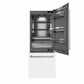 ZLINE 30 in. 16.1 cu. ft. Built-In Bottom Freezer Refrigerator with Water Dispenser and Ice Maker in White Matte with Graphite Gray Interior (GRBIV-WM-30) front, refrigeration compartment and bottom freezer drawers open.