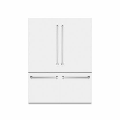 ZLINE 60 in. 32.2 cu. ft. French Door Built-In Bottom Freezer Refrigerator with Water Dispensers and Ice Makers in White Matte with Graphite Gray Interior (GRBIV-WM-60) front, closed.