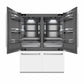 ZLINE 60 in. 32.2 cu. ft. French Door Built-In Bottom Freezer Refrigerator with Water Dispensers and Ice Makers in White Matte with Graphite Gray Interior (GRBIV-WM-60) front, refrigeration compartment open.