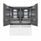 ZLINE 60 in. 32.2 cu. ft. French Door Built-In Bottom Freezer Refrigerator with Water Dispensers and Ice Makers in White Matte with Graphite Gray Interior (GRBIV-WM-60) front, refrigeration compartment and bottom freezer drawers open.