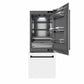 ZLINE Autograph Edition 30 in. 16.1 cu. ft. Built-In Bottom Freezer Refrigerator with Water Dispenser and Ice Maker in White Matte with Graphite Gray Interior and Matte Black Accents (GRBIVZ-WM-30-MB) front, refrigeration compartment and bottom freezer drawers open.