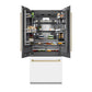 ZLINE Autograph Edition 36 in. 19.6 cu. ft. French Door Built-In Bottom Freezer Refrigerator with Water Dispenser and Ice Maker in White Matte with Graphite Gray Interior and Champagne Bronze Accents (GRBIVZ-WM-36-CB)