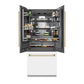 ZLINE Autograph Edition 36 in. 19.6 cu. ft. French Door Built-In Bottom Freezer Refrigerator with Water Dispenser and Ice Maker in White Matte with Graphite Gray Interior and Polished Gold Accents (GRBIVZ-WM-36-G)