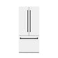 ZLINE Autograph Edition 36 in. 19.6 cu. ft. French Door Built-In Bottom Freezer Refrigerator with Water Dispenser and Ice Maker in White Matte with Graphite Gray Interior and Matte Black Accents (GRBIVZ-WM-36-MB) front, closed.
