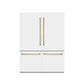 ZLINE Autograph Edition 60 in. 32.2 cu. ft. French Door Built-In Bottom Freezer Refrigerator with Water Dispenser and Ice Maker in White Matte with Graphite Gray Interior and Champagne Bronze Accents (GRBIVZ-WM-60-CB) front, closed.