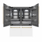 ZLINE Autograph Edition 60 in. 32.2 cu. ft. French Door Built-In Bottom Freezer Refrigerator with Water Dispenser and Ice Maker in White Matte with Graphite Gray Interior and Champagne Bronze Accents (GRBIVZ-WM-60-CB) front, refrigeration compartment and bottom freezer drawers open.