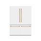 ZLINE Autograph Edition 60 in. 32.2 cu. ft. French Door Built-In Bottom Freezer Refrigerator with Water Dispenser and Ice Maker in White Matte with Graphite Gray Interior and Polished Gold Accents (GRBIVZ-WM-60-G) front, closed.