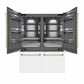 ZLINE Autograph Edition 60 in. 32.2 cu. ft. French Door Built-In Bottom Freezer Refrigerator with Water Dispenser and Ice Maker in White Matte with Graphite Gray Interior and Polished Gold Accents (GRBIVZ-WM-60-G) front, refrigeration compartment and bottom freezer drawers open.