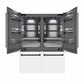 ZLINE Autograph Edition 60 in. 32.2 cu. ft. French Door Built-In Bottom Freezer Refrigerator with Water Dispenser and Ice Maker in White Matte with Graphite Gray Interior and Matte Black Accents (GRBIVZ-WM-60-MB) front, refrigeration compartment and bottom freezer drawers open.