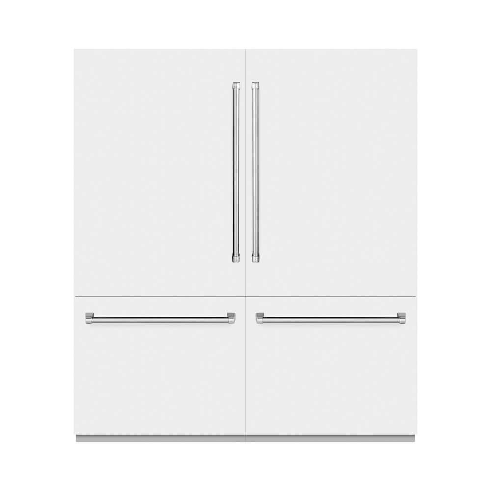 ZLINE 72 in. 39.6 cu. ft. French Door Built-In Bottom Freezer Refrigerator with Water Dispensers and Ice Makers in White Matte (RBIT-WM-72) front, closed.