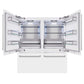 ZLINE 72 in. 39.6 cu. ft. French Door Built-In Bottom Freezer Refrigerator with Water Dispensers and Ice Makers in White Matte (RBIT-WM-72) front, refrigeration compartment and bottom freezer drawers open.