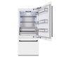 ZLINE Autograph Edition 36 in. 19.8 cu. ft. Built-In Bottom Freezer Refrigerator with Water Dispenser and Ice Maker in White Matte and Matte Black Accents (RBITZ-WM-36-MB) front, refrigeration compartment open.