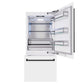 ZLINE Autograph Edition 36 in. 19.8 cu. ft. Built-In Bottom Freezer Refrigerator with Water Dispenser and Ice Maker in White Matte and Matte Black Accents (RBITZ-WM-36-MB) front, refrigeration compartment and bottom freezer drawers open.
