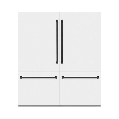 ZLINE Autograph Edition 72 in. 39.6 cu. ft. French Door Built-In Bottom Freezer Refrigerator with Water Dispensers and Ice Makers in White Matte and Matte Black Accents (RBITZ-WM-72-MB) front, closed.