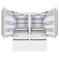 ZLINE Autograph Edition 72 in. 39.6 cu. ft. French Door Built-In Bottom Freezer Refrigerator with Water Dispensers and Ice Makers in White Matte and Matte Black Accents (RBITZ-WM-72-MB) front, refrigeration compartment and bottom freezer drawers open.