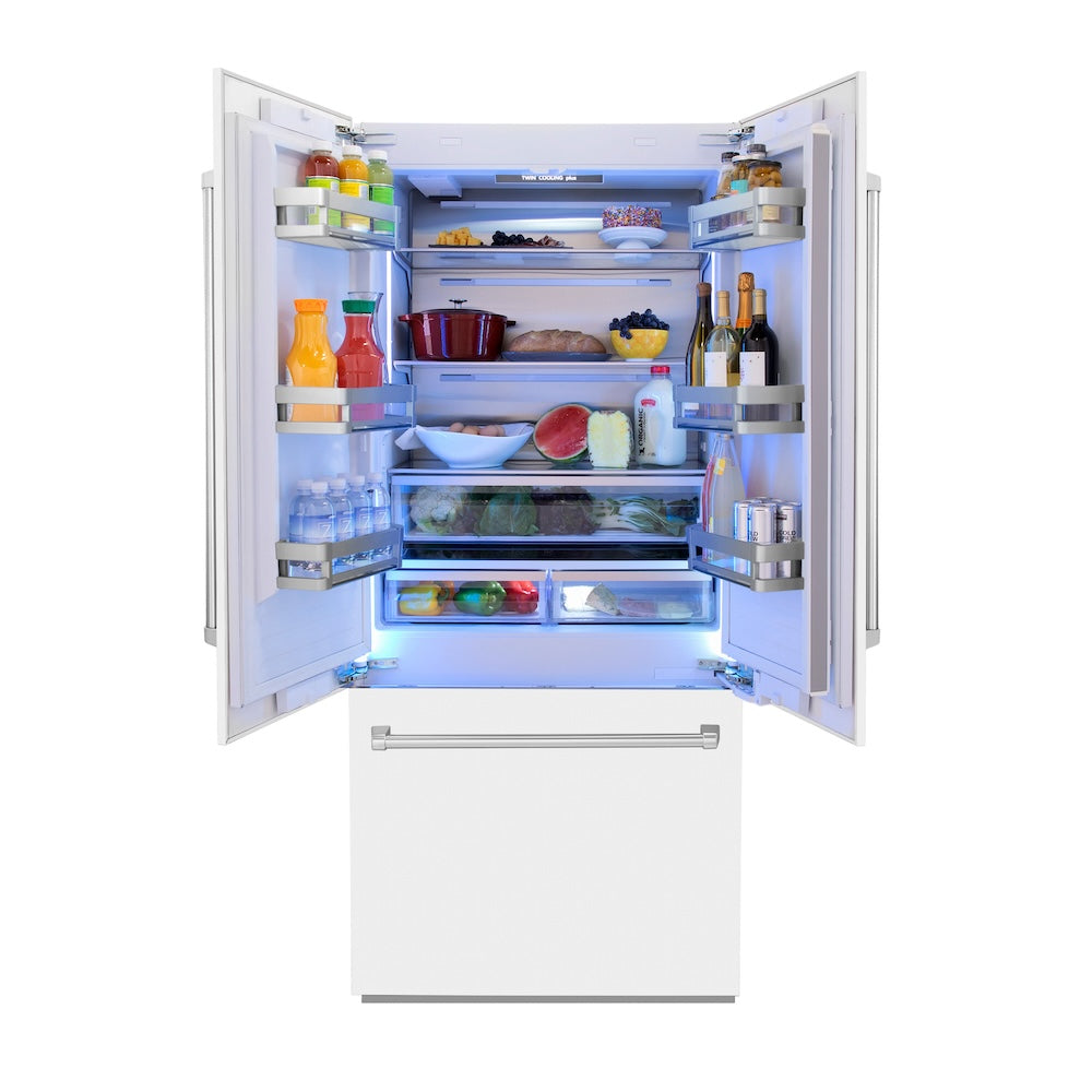 ZLINE 36 in. 19.6 cu. ft. Built-In 2-Door Bottom Freezer Refrigerator with Internal Water and Ice Dispenser in White Matte (RBIV-WM-36)