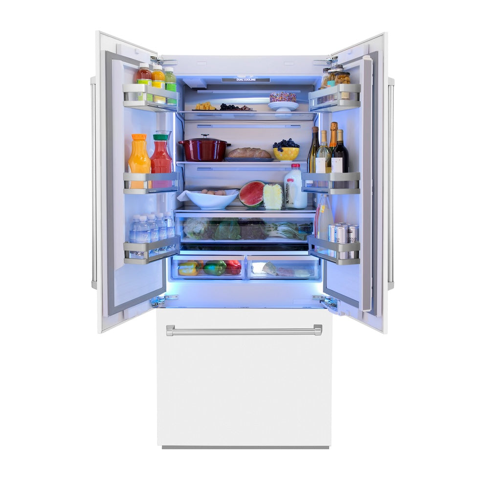 ZLINE 36 in. 19.6 cu. ft. Built-In 3-Door French Door Refrigerator with Internal Water and Ice Dispenser in White Matte (RBIV-WM-36)