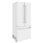 ZLINE 36 in. 19.6 cu. ft. French Door Built-In Bottom Freezer Refrigerator with Water Dispenser and Ice Maker in White Matte (RBIV-WM-36) side, closed.