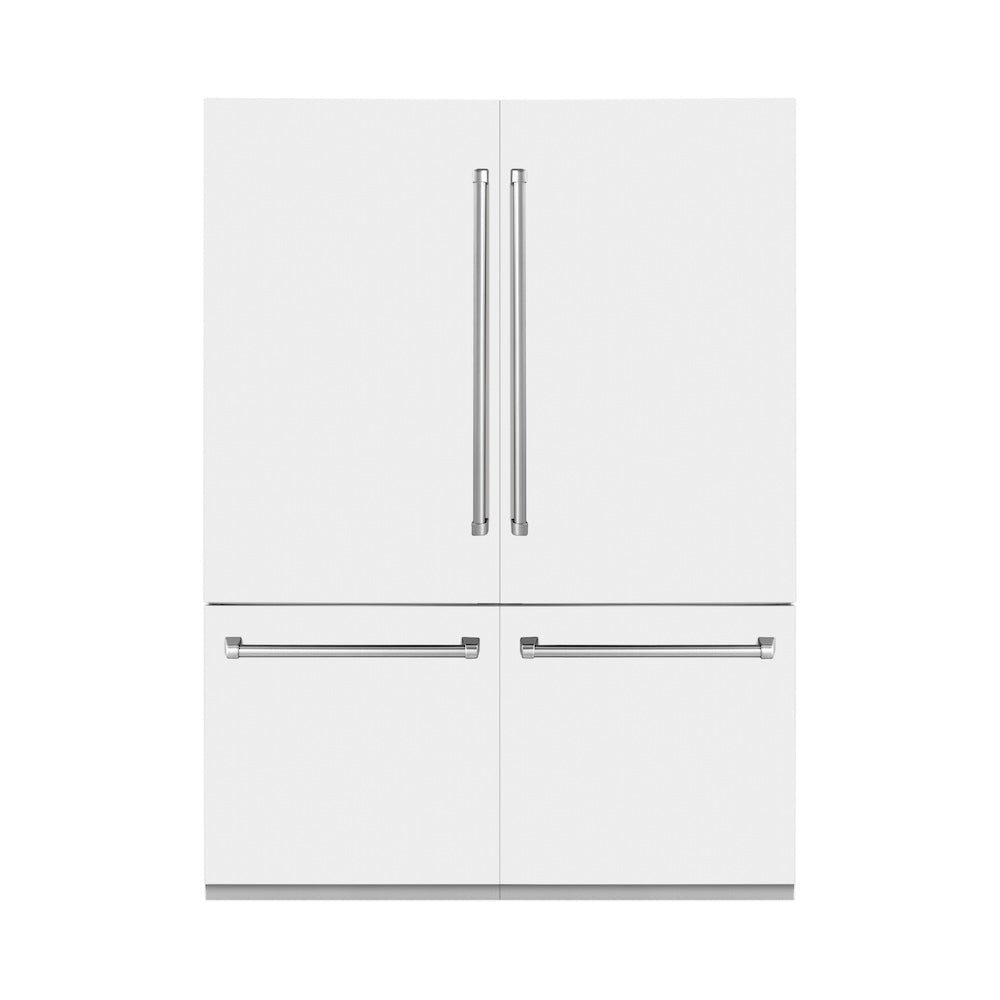 ZLINE 60 in. 32.2 cu. ft. French Door Built-In Bottom Freezer Refrigerator with Water Dispensers and Ice Makers in White Matte (RBIV-WM-60) front, closed.