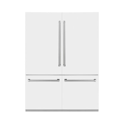 ZLINE 60 in. 32.2 cu. ft. French Door Built-In Bottom Freezer Refrigerator with Water Dispensers and Ice Makers in White Matte (RBIV-WM-60) front, closed.