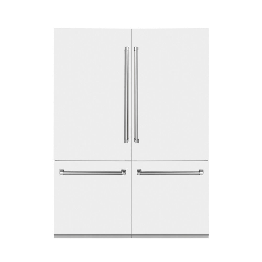 ZLINE 60 in. 32.2 cu. ft. French Door Built-In Bottom Freezer Refrigerator with Water Dispensers and Ice Makers in White Matte (RBIV-WM-60) front, closed.