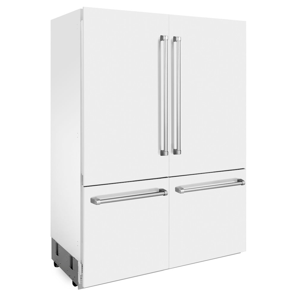 ZLINE 60 in. 32.2 cu. ft. Built-In 4-Door French Door Refrigerator with Internal Water and Ice Dispenser in White Matte (RBIV-WM-60) side, closed.