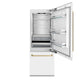ZLINE Autograph Edition 30 in. 16.1 cu. ft. Built-In Bottom Freezer Refrigerator with Water Dispenser and Ice Maker in White Matte with Champagne Bronze Accents (RBIVZ-WM-30-CB) front, open, empty.
