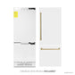 ZLINE Autograph Edition 30 in. 16.1 cu. ft. Built-In Bottom Freezer Refrigerator with Water Dispenser and Ice Maker in White Matte with Champagne Bronze Accents (RBIVZ-WM-30-CB) front, refrigeration unit next to panels and handles. Text: Handles and panels included.