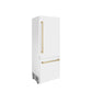 ZLINE Autograph Edition 30 in. 16.1 cu. ft. Built-In Bottom Freezer Refrigerator with Water Dispenser and Ice Maker in White Matte with Champagne Bronze Accents (RBIVZ-WM-30-CB) side, closed.