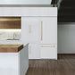 ZLINE Autograph Edition 30 in. 16.1 cu. ft. Built-In Bottom Freezer Refrigerator with Water Dispenser and Ice Maker in White Matte with Polished Gold Accents (RBIVZ-WM-30-G) in a luxury kitchen.